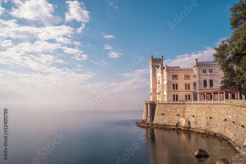 View of Miramare castle on the gulf of Trieste, Italy