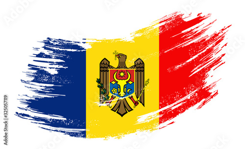 Moldovan flag grunge brush background. Vector illustration.