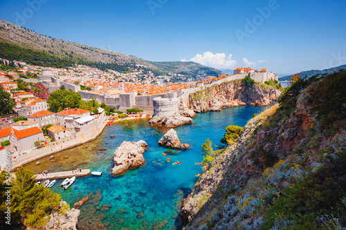 Aerial view at famous city of Dubrovnik. Croatia, South Dalmatia, Europe.
