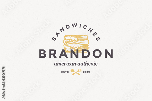 Hand drawn logo sandwich silhouette and modern vintage typography hand drawn style vector illustration.