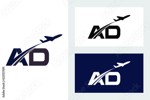 Initial Letter A and D with Aviation Logo Design, Air, Airline, Airplane and Travel Logo template. 