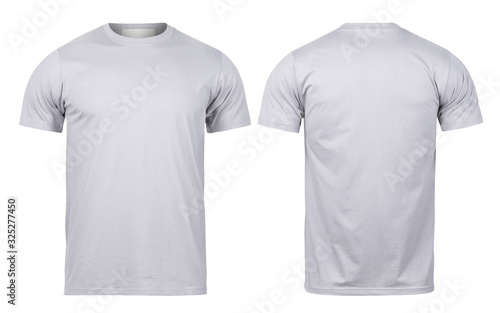 Grey t-shirt front and back view mock-up isolated on white background with clipping path.