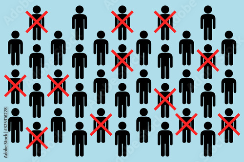 Death rate and mortality - part of population is dead or dying. People and danger and threat of death and extinction. Dangeorus elimination, reduction and liquidation. Vector illustration. 