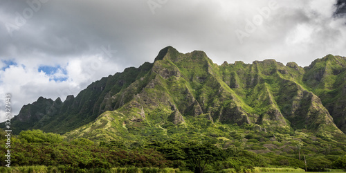 mountains in hawaii with clouds