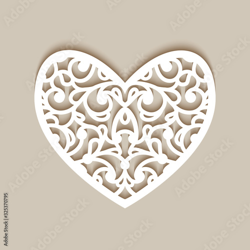 Ornamental heart with lace pattern. Template for laser cutting.