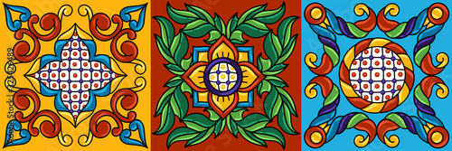 Mexican talavera ceramic tile pattern. Decoration with ornamental flowers.