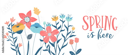 Spring season card of hand drawn cute flowers