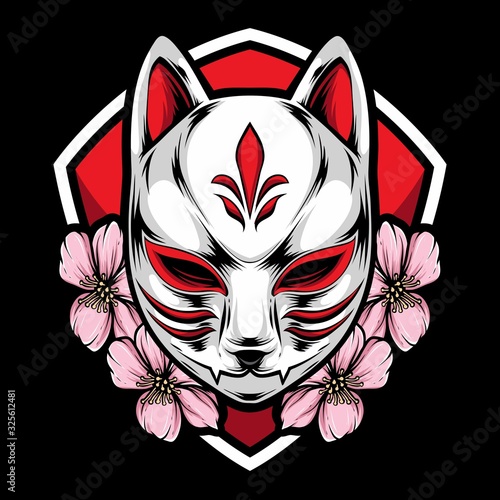 kitsune mask with sakura vector