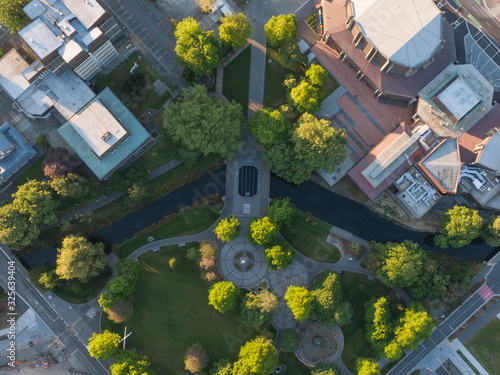A green and beautiful park in Christchurch aerial view