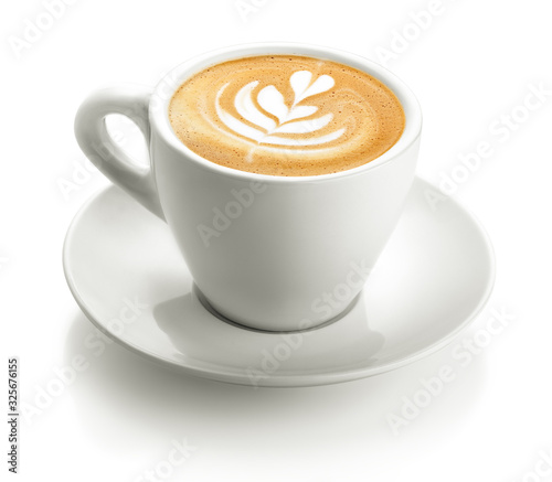 white cup of cappuccino froth isolated on a white background