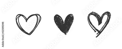 Heart doodles set. Hand drawn hearts collection. Romance and love illustrations.