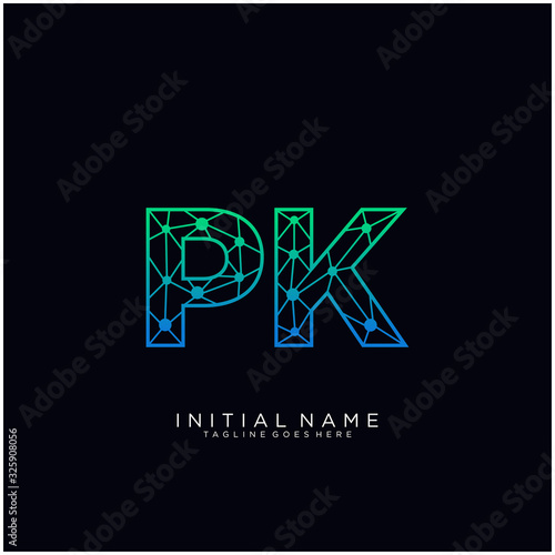 Letter PK abstract line art logo template.