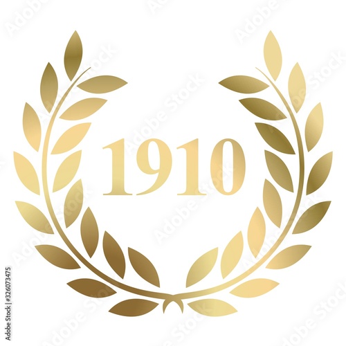 Year 1910 gold laurel wreath vector isolated on a white background