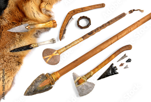 Stone Age Tools on white Background - Panoramic View