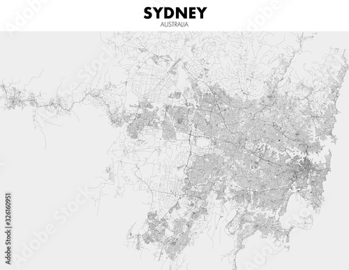 Blueprint of Sydney city in Australia, One Color Map, color change, Artprint