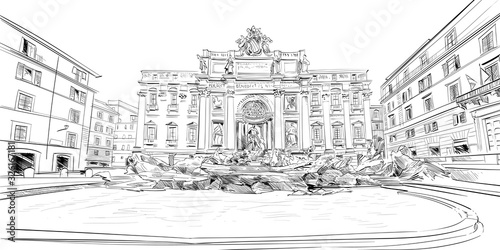Trevi Fountain. Rome. Italy. Hand drawn sketch. Vector illustration.