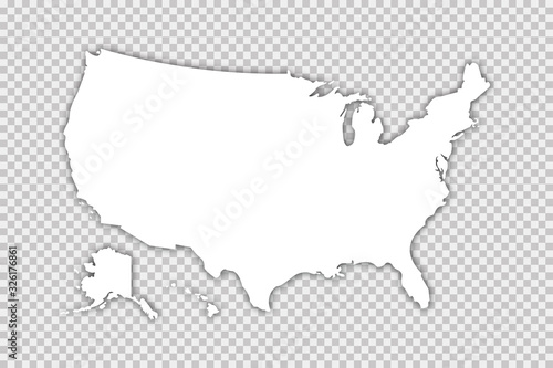 Usa map vector isolated illustration with shadow on transparent background. Web banner for concept design. United states map. Usa silhouette.