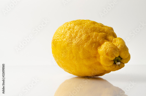 ugly organic fruits - one yellow lemon on the table