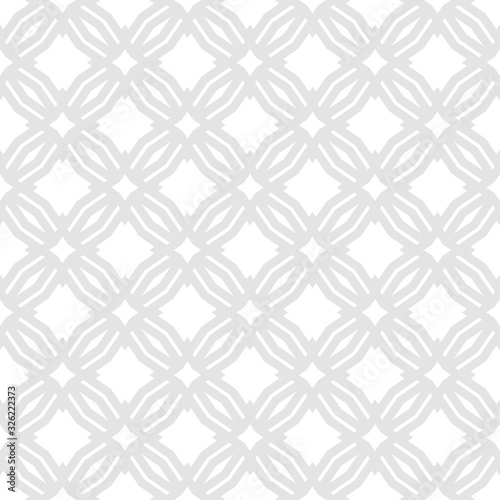 Vector abstract geometric floral seamless pattern. Subtle white and light gray background. Simple graphic ornament texture with rhombuses, square grid, mesh, diamond shapes. Delicate repeat design