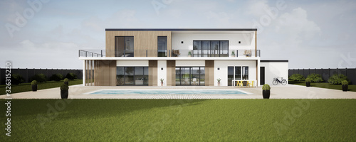 Perspective 3d grande villa avec piscine 06