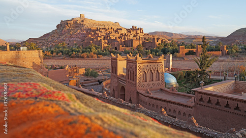 Ait Benhaddou Kasbah Berber sunrise or sunset view, Atlas Mountains, Morocco