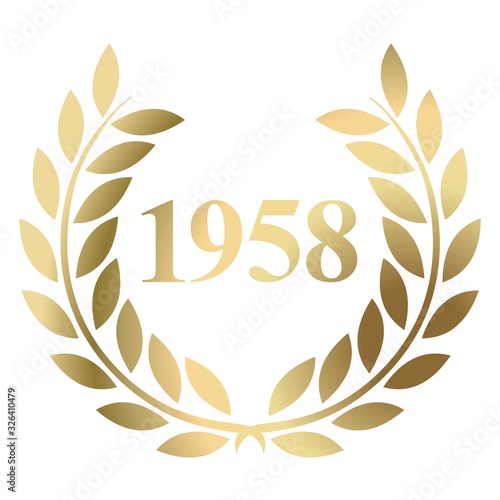 Year 1958 gold laurel wreath vector isolated on a white background 