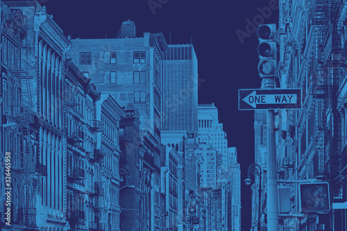 Buildings of SoHo in New York City with blue color overlay