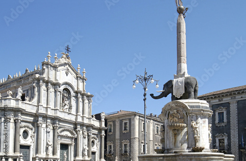 Piazza Duomo Square in Catania, Sicily, Italy. Catania Cathedral in the background