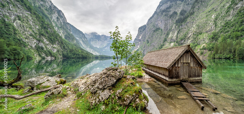 Bootshaus am Obersee, Nationalpark Berchtesgaden, Bayern, Deutschland 