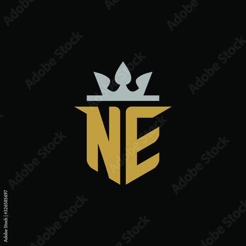 Initial Letter NE with Shield King Logo Design