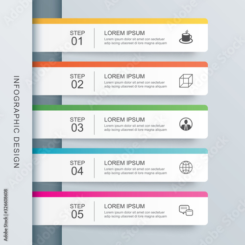 5 data infographics tab paper index template. Vector illustration abstract background. Can be used for workflow layout, business step, banner, web design.