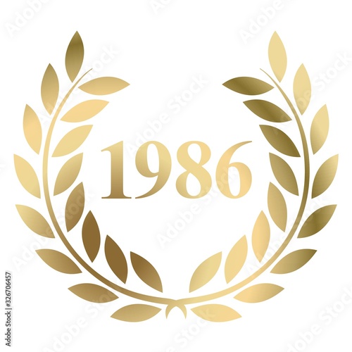Year 1986 gold laurel wreath vector isolated on a white background 