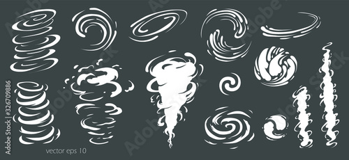 Light vortex tornado vector effect. Abstract white storm funnel, whirlwind, hurricane wind, blizzard swirl, energy twister, dust typhoon, magic maelstrom cone illustration on transparent background