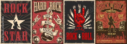 Rock and roll colorful posters