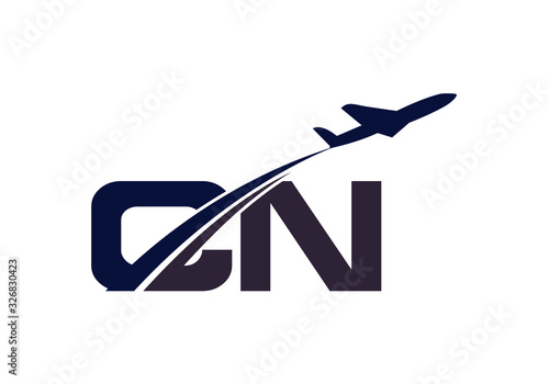 Initial Letter C and N with Aviation Logo Design, Air, Airline, Airplane and Travel Logo template.