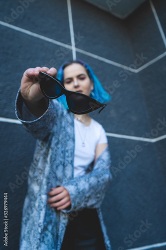 Street portraits with blue hair model