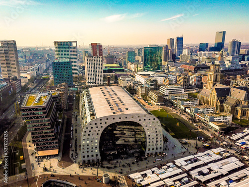 Aerial view of the Market Hall in Rotterdam.