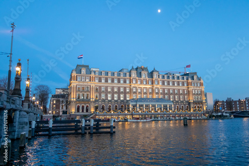 Amstelhotel at the river the Amstel in Amsterdam by night
