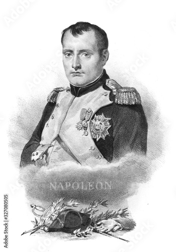 Portrait of Napoleon in the old book Napoleon, by A. Lacrosse, Bruxelles, 1838