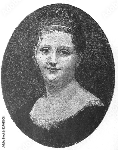 Portrait of Pauline Bonaparte in the old book The History of Napoleon I, by Peer, 1893