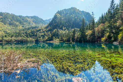 Travel in China. Early morning at jiuzhaigou scenic spot, sichuan province, China.