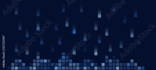 Dynamic background with blue squares falling down. Abstract futuristic cyber style pattern with copy space. Good for banners, templates.