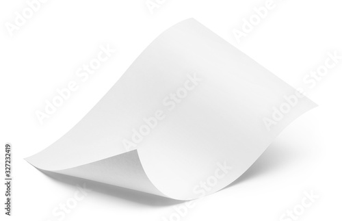 Blank bended paper sheet, isolated on white background