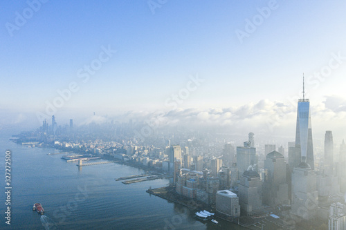 New York City with WTC in early morning, aerial photography