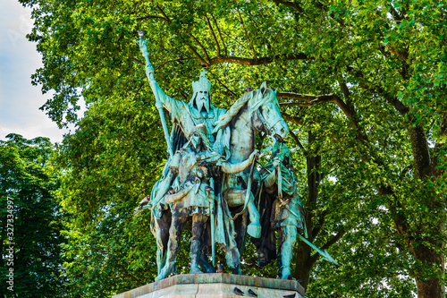 Statue of Charles the Great (Charlemagne) situated just outside the Cathedral of Notre Dame de Paris