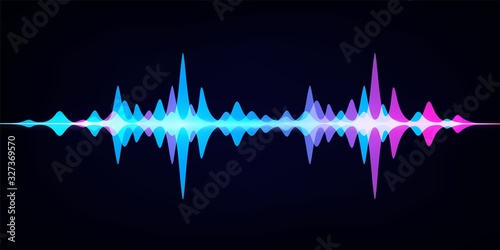 Sound wave equalizer. Modern audio spectrum. Abstract digital pulse wave. Vector waveform on dark background like soundtracks digital pattern