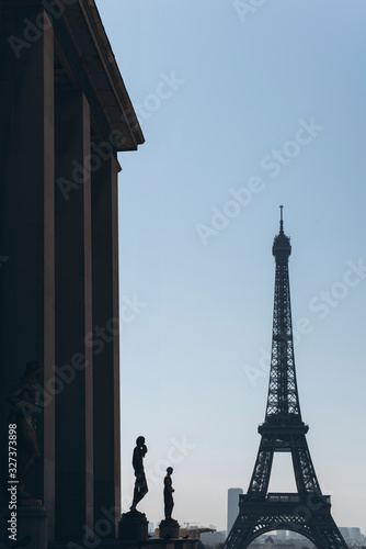 Travel concept. Eiffel Tower in Paris, France, tourism in Europe. Top Destinations in Europe.