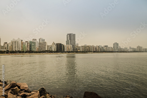 Santos, SP, Brazil - View of the coastline of the city in the Gonzaga Breach