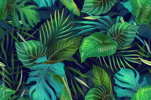 Dark pattern with exotic leaves