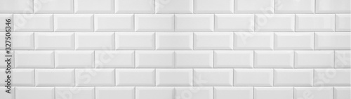 White light brick subway tiles wall texture wide background banner panorama seamless pattern